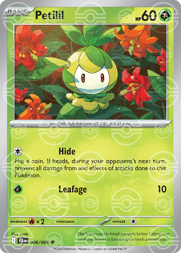 Near Mint 2025 Pokémon Petilil (Poké Ball Pattern) – Black Bolt #006/086