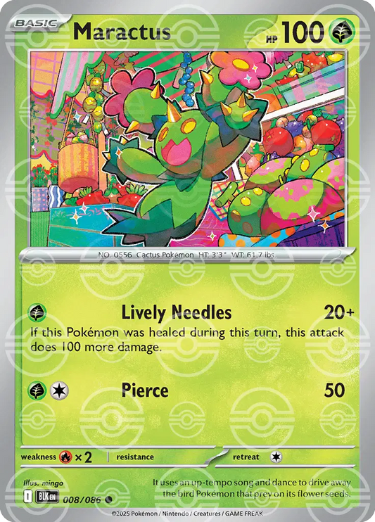 Near Mint 2025 Pokemon Maractus (Poke Ball Pattern) – Black Bolt #008/086