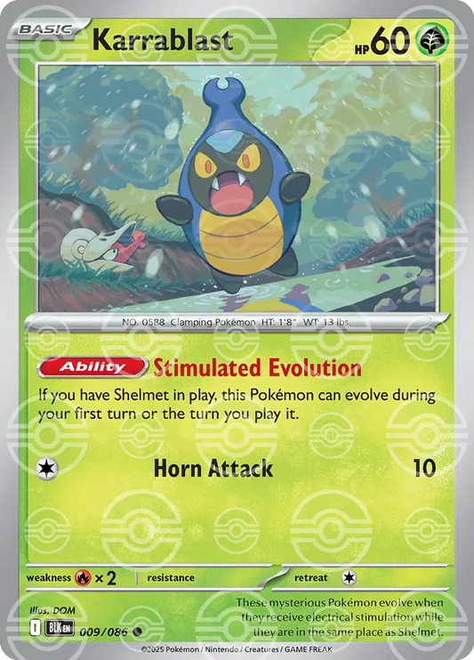Near Mint 2025 Pokémon Karrablast (Poke Ball Pattern) – Black Bolt #009/086 | Basic Bug-Type TCG Card