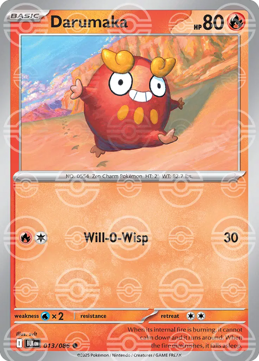 Near Mint 2025 Pokémon Darumaka (Poke Ball Pattern) – Black Bolt #013/086 | Basic Fire-Type TCG Card