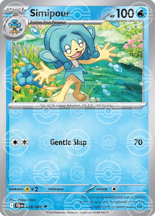 Near Mint 2025 Pokémon Simipour (Poké Ball Pattern) – Black Bolt #018/086