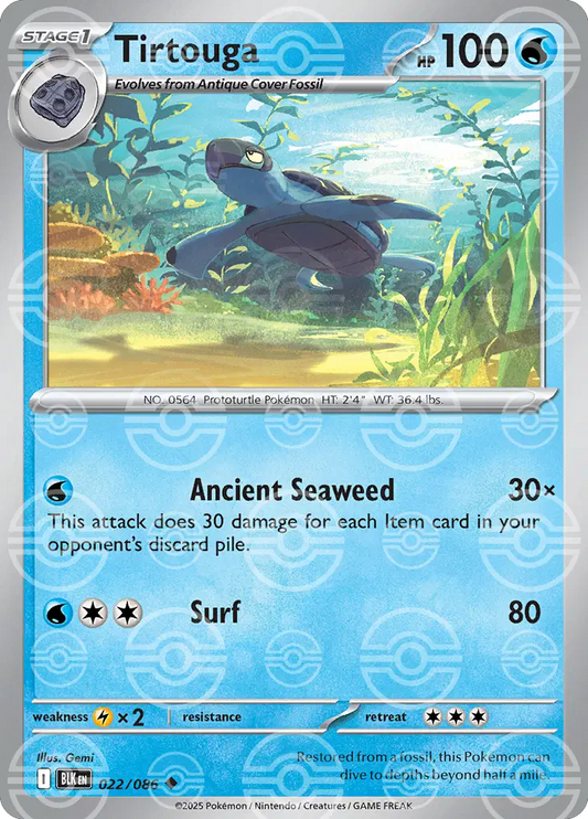 Near Mint 2025 Pokémon Tirtouga (Poke Ball Pattern) – Black Bolt #022/086 | Basic Water/Rock-Type TCG Card