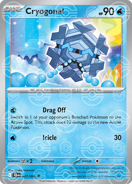 Near Mint 2025 Pokémon Cryogonal (Poke Ball Pattern) – Black Bolt #027/086 | Basic Ice-Type TCG Card