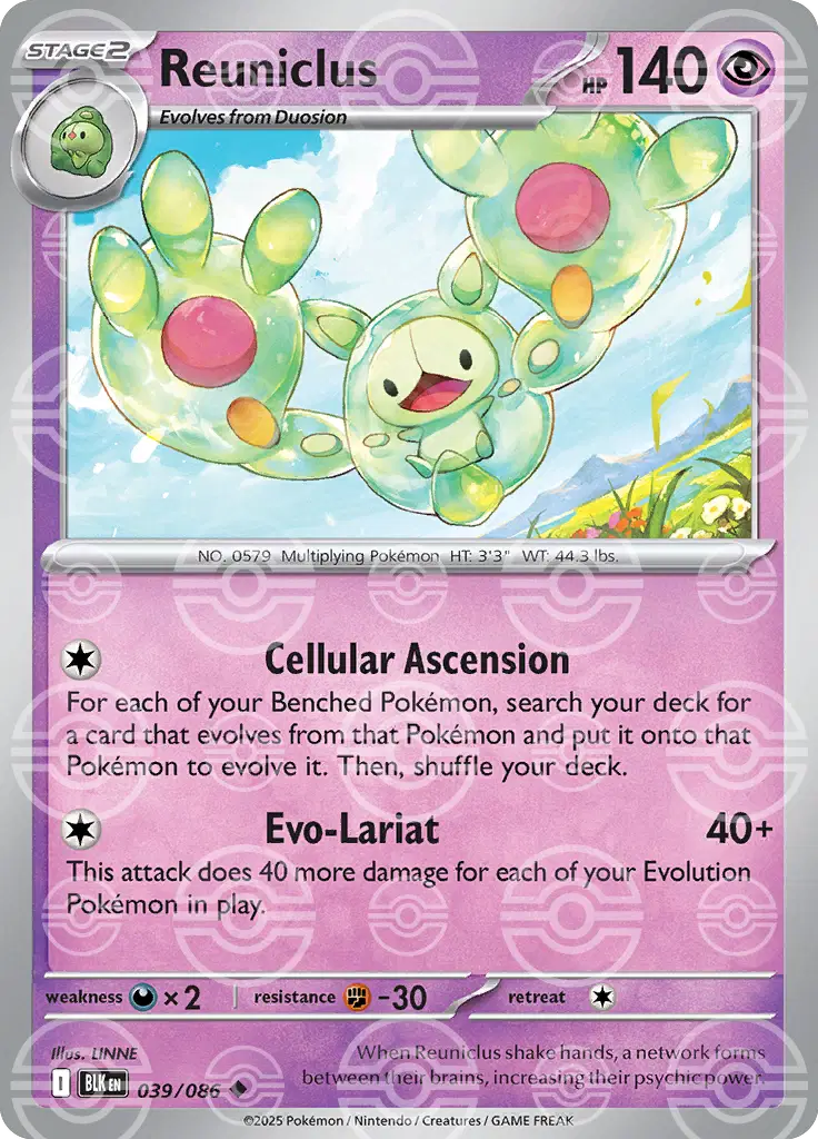 Near Mint 2025 Pokémon Reuniclus (Poké Ball Pattern) – Black Bolt #039/086