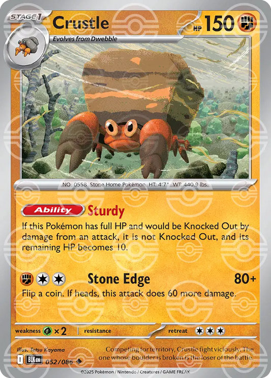 Near Mint 2025 Pokémon Crustle (Poke Ball Pattern) – Black Bolt #052/086 | Basic Bug/Rock-Type TCG Card