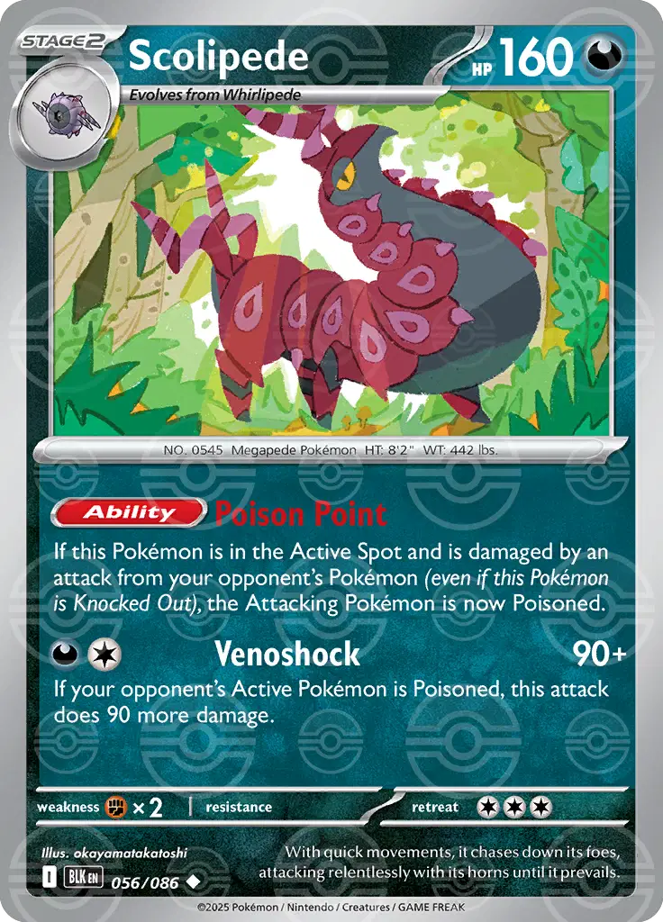 Near Mint 2025 Pokémon Scolipede (Poké Ball Pattern) – Black Bolt #056/086