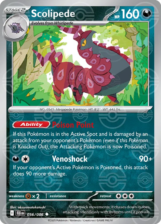 Near Mint 2025 Pokémon Scolipede (Poké Ball Pattern) – Black Bolt #056/086
