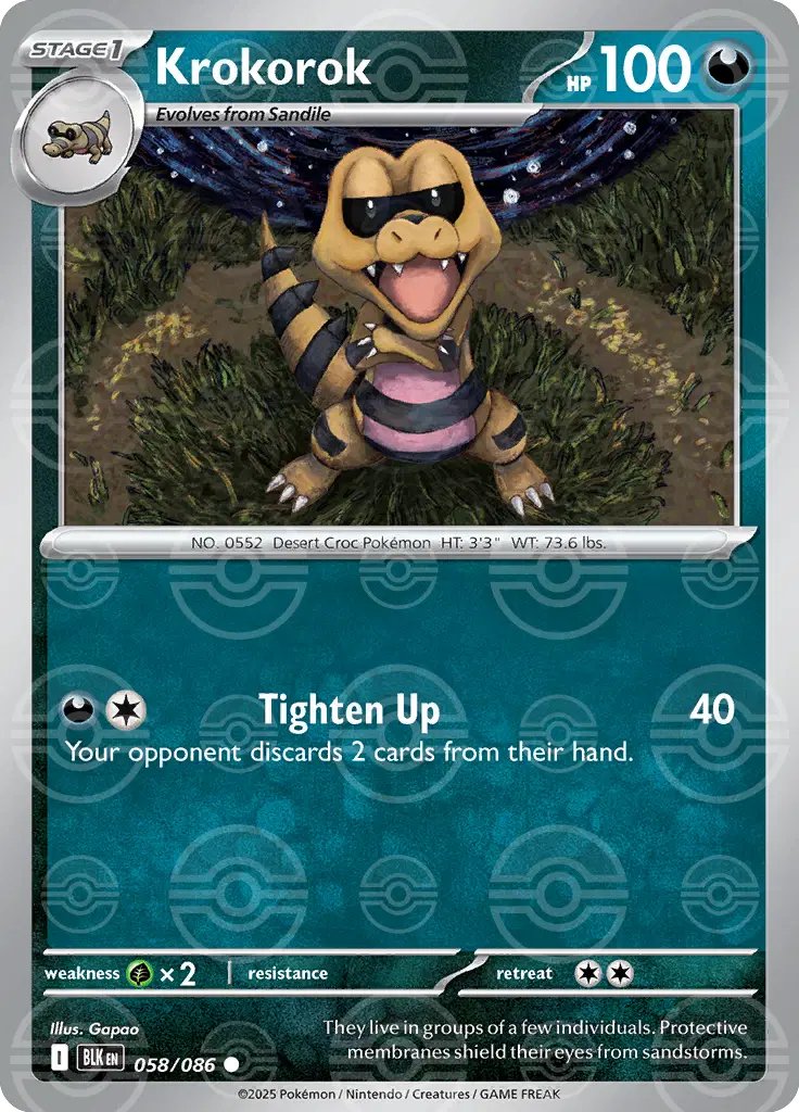 Near Mint 2025 Pokémon Krokorok (Poké Ball Pattern) – Black Bolt #058/086