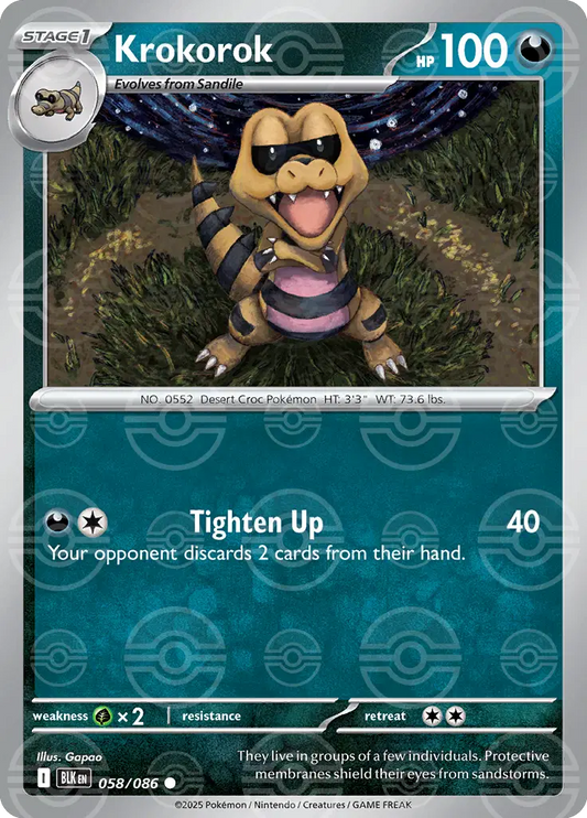 Near Mint 2025 Pokémon Krokorok (Poké Ball Pattern) – Black Bolt #058/086
