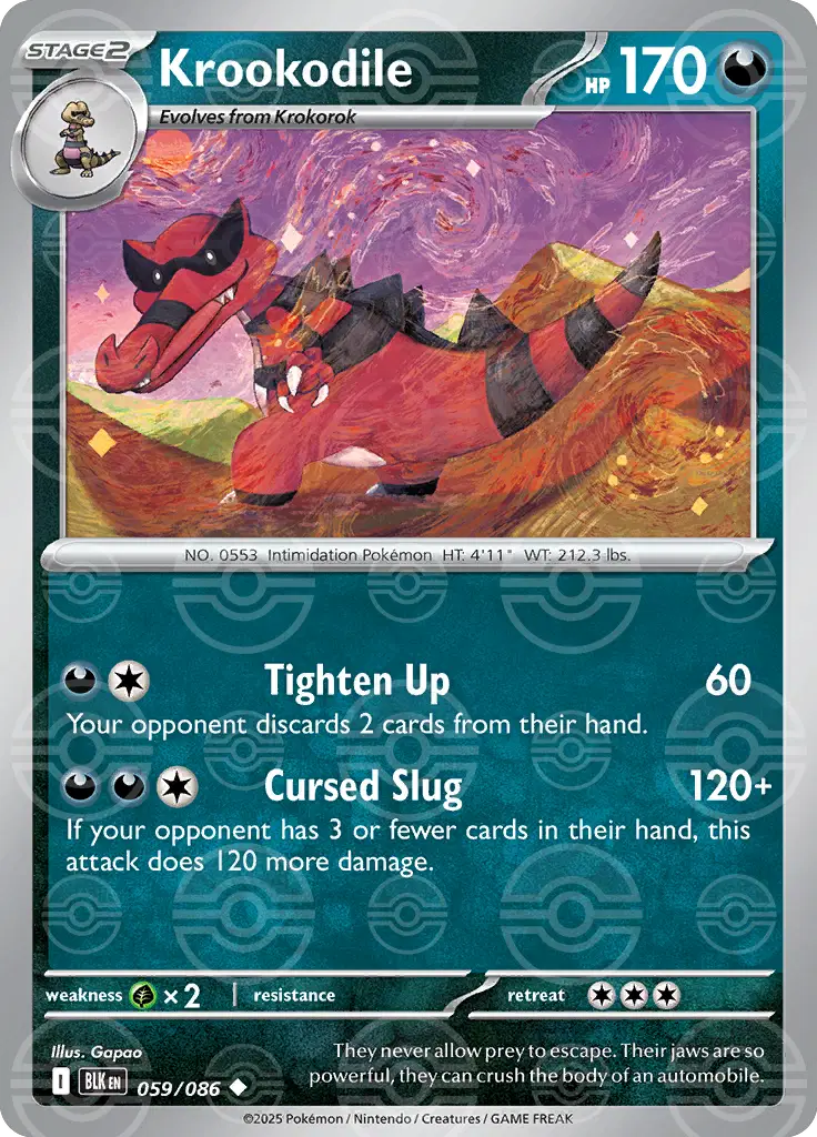 Near Mint 2025 Pokemon Krookodile (Poke Ball Pattern) - Black Bolt #059/086
