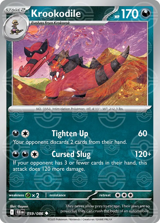 Near Mint 2025 Pokemon Krookodile (Poke Ball Pattern) - Black Bolt #059/086