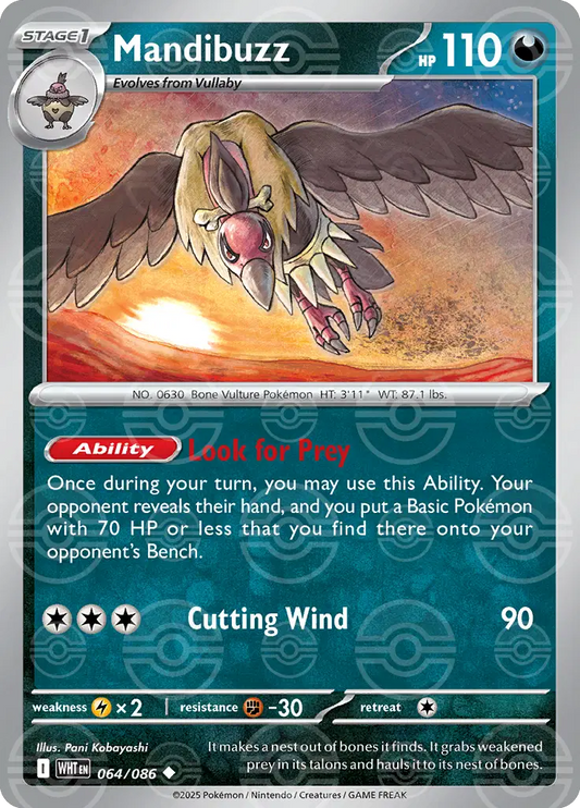 Near Mint 2025 Pokemon Mandibuzz (Poke Ball Pattern) – White Flare #064/086