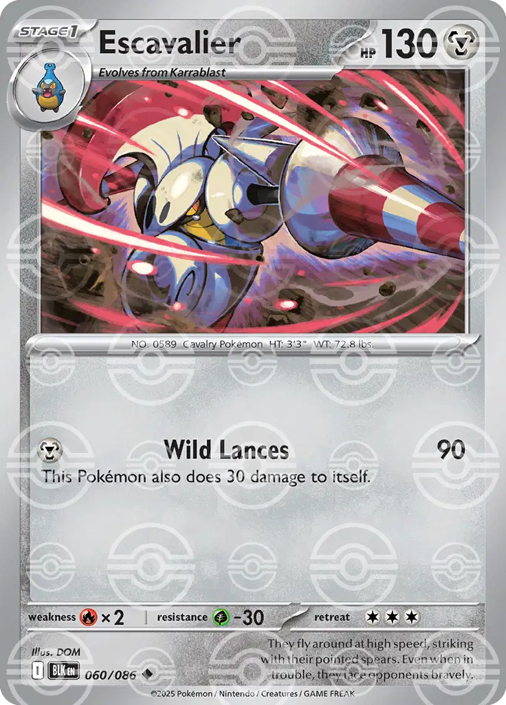 Near Mint 2025 Pokemon Escavalier (Poke Ball Pattern) – White Flare #060/086