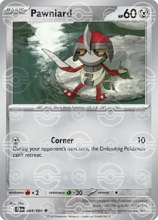 Near Mint 2025 Pokémon Pawniard (Poke Ball Pattern) – Black Bolt #064/086 | Basic Dark/Steel-Type TCG Card