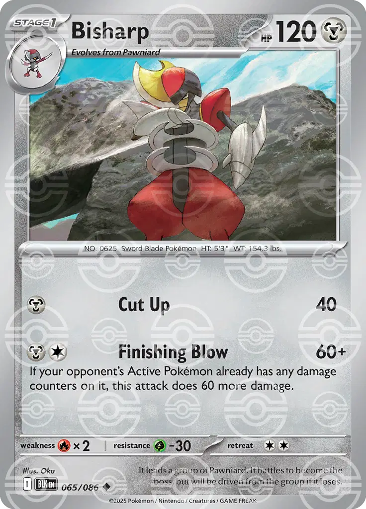 Near Mint 2025 Pokémon Bisharp (Poké Ball Pattern) – Black Bolt #065/086