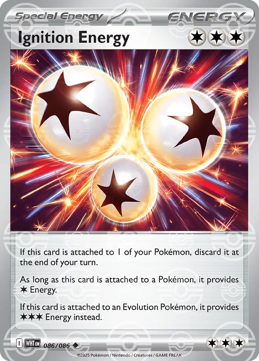 Near Mint 2025 Pokémon Ignition Energy (Poké Ball Pattern) – White Flare #086/086