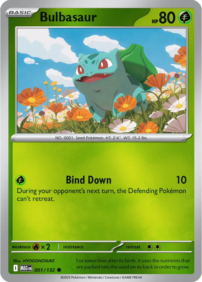 ✨🌱💚 Near Mint 2025 Pokémon Bulbasaur Reverse Holo – Mega Evolutions #001/132 ✨🌱💚