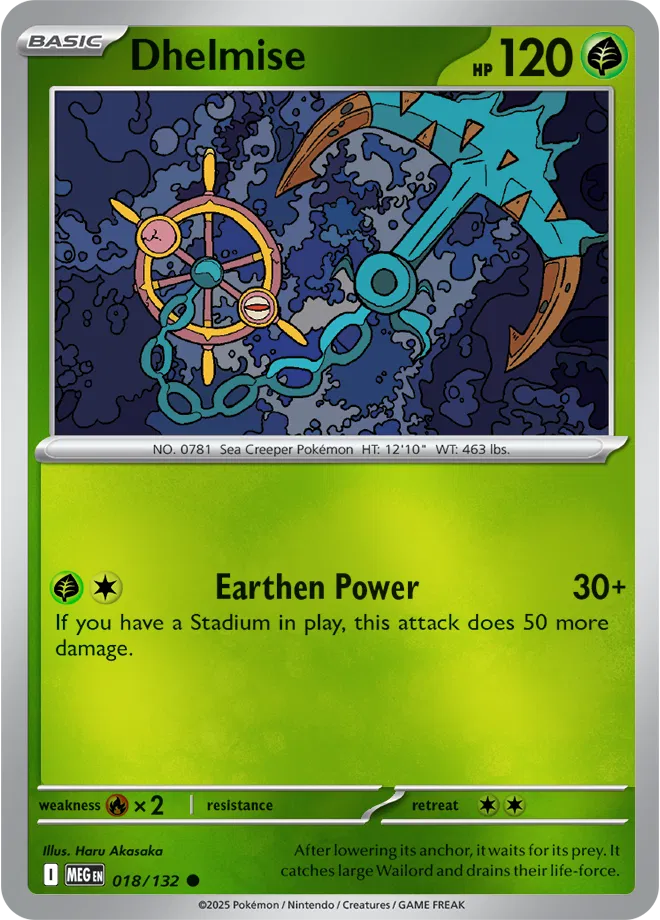 ✨⚓🌊 Near Mint 2025 Pokémon Dhelmise Reverse Holo – Mega Evolutions #018/132 ✨⚓🌊