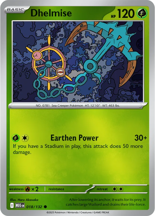 ✨⚓🌊 Near Mint 2025 Pokémon Dhelmise Reverse Holo – Mega Evolutions #018/132 ✨⚓🌊