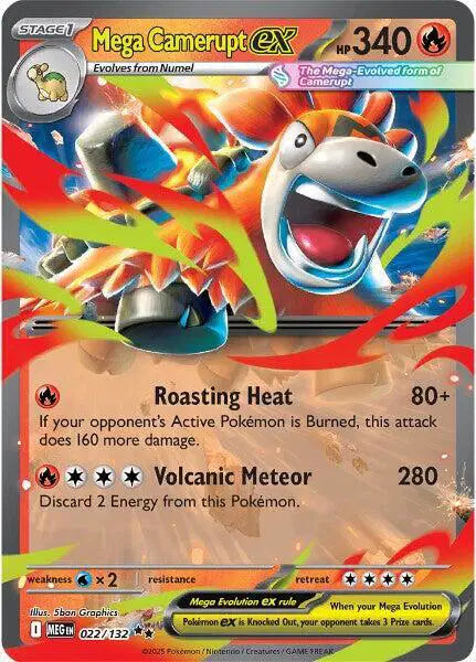 Near Mint 2025 Pokémon Mega Camerupt ex – Mega Evolutions #022/132