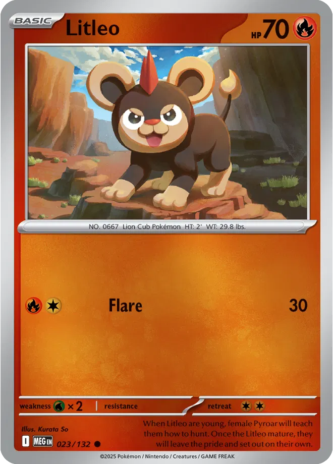 🔥✨ Near Mint 2025 Pokémon Litleo Reverse Holo – Mega Evolutions #023/132 🔥✨