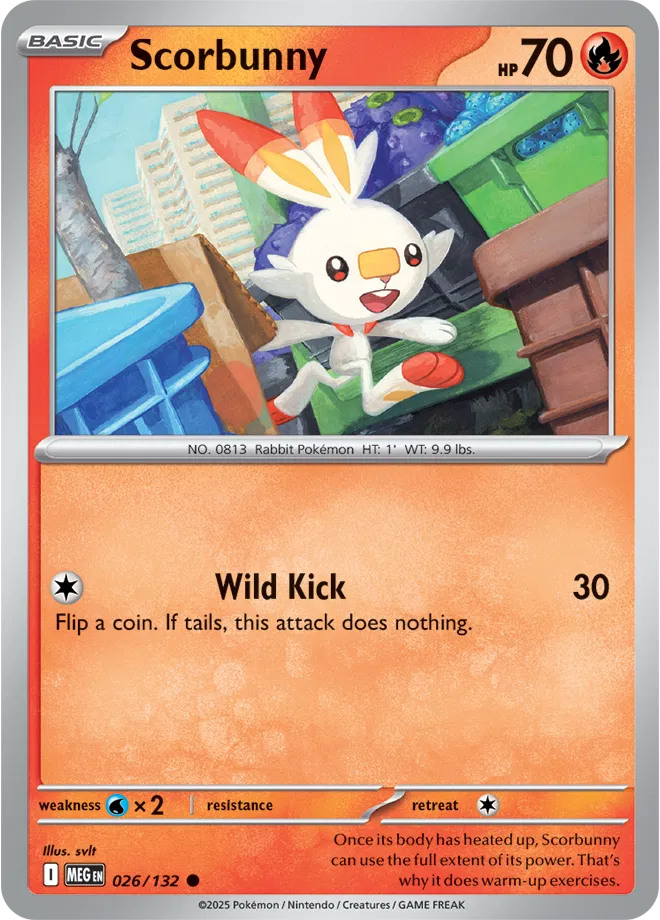 ⚽🔥 Near Mint 2025 Pokémon Scorbunny – Mega Evolutions #026/132 ⚽🔥