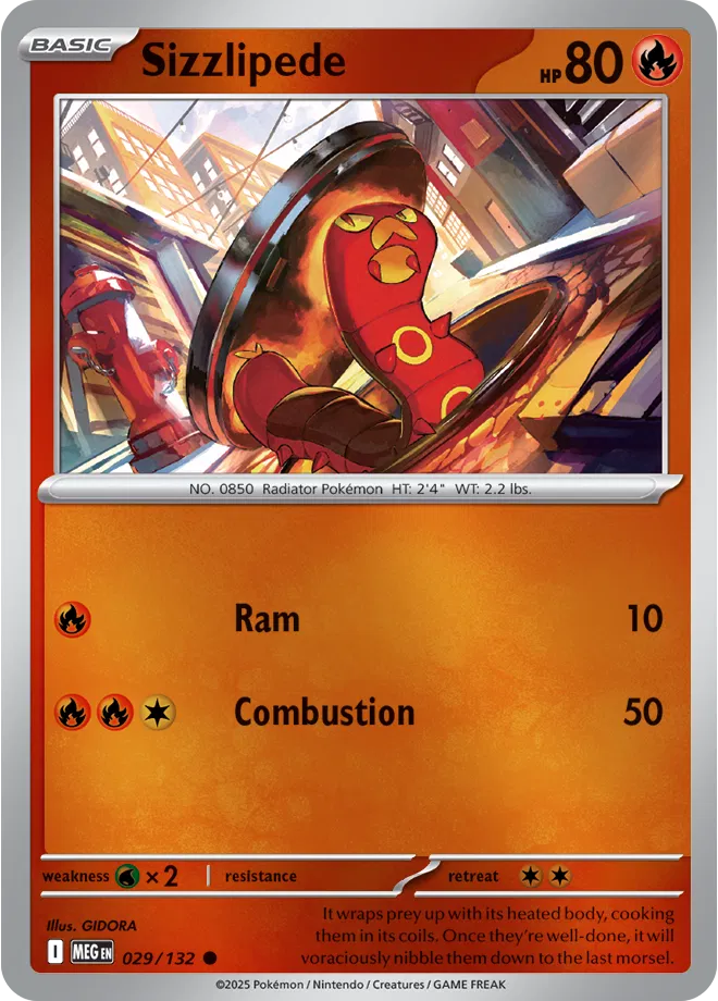 ✨🐛🔥 Near Mint 2025 Pokémon Sizzlipede Reverse Holo – Mega Evolutions #029/132 ✨🐛🔥