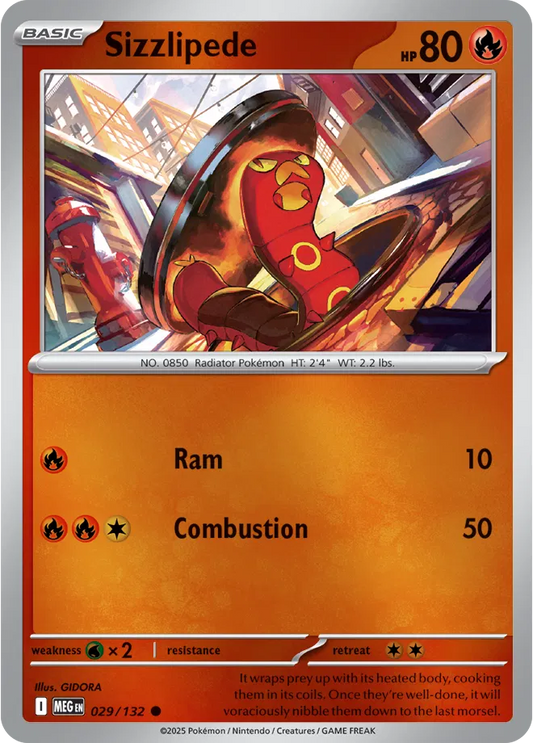 ✨🐛🔥 Near Mint 2025 Pokémon Sizzlipede Reverse Holo – Mega Evolutions #029/132 ✨🐛🔥