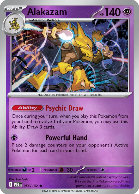 🔮 Near Mint 2025 Pokémon Alakazam Reverse Holo – Mega Evolutions #056/132 🔮