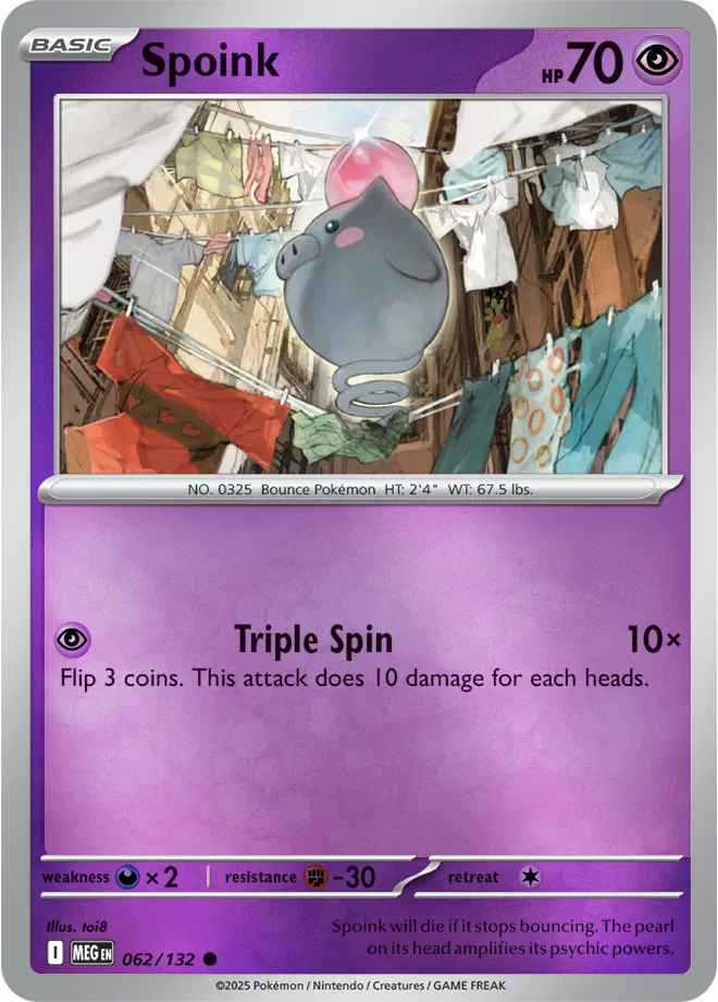 🐾 Near Mint 2025 Pokémon Spoink Reverse Holo – Mega Evolutions #062/132 🐾