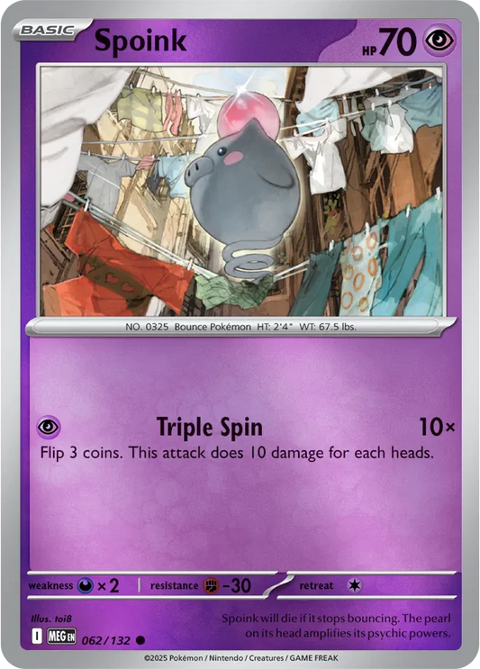 🐾 Near Mint 2025 Pokémon Spoink Reverse Holo – Mega Evolutions #062/132 🐾