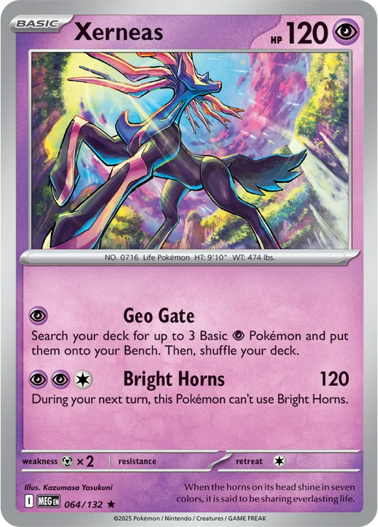 🌟 Near Mint 2025 Pokémon Xerneas Holofoil – Mega Evolutions #064/132 🌟