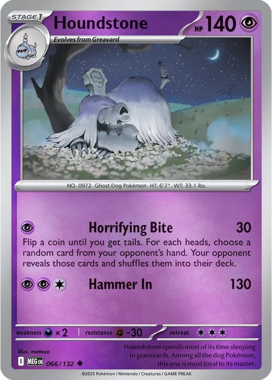 🪦 Near Mint 2025 Pokémon Houndstone Reverse Holo – Mega Evolutions #066/132 🪦