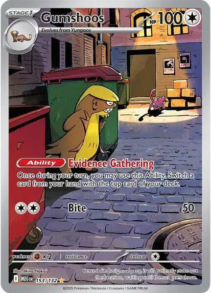 Near Mint 2025 Pokémon Gumshoos Shiny Rare – Mega Evolutions #153/132