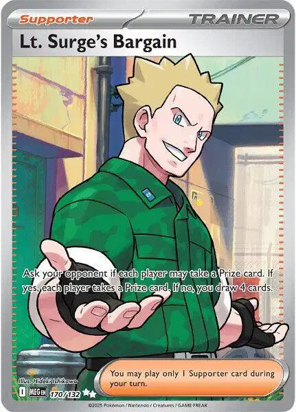 Near Mint 2025 Pokémon Lt. Surge's Bargain Ultra Rare – Mega Evolutions #170/132