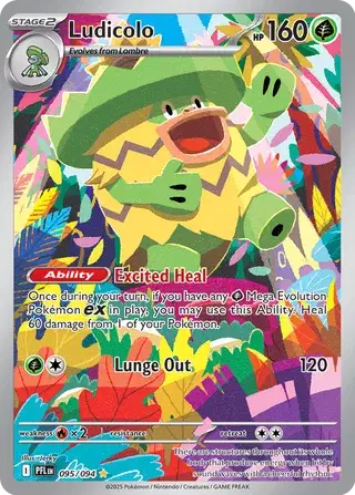 💧 Near Mint 2025 Pokémon Ludicolo Illustration Rare – Phantasmal Flames #095/094 💧