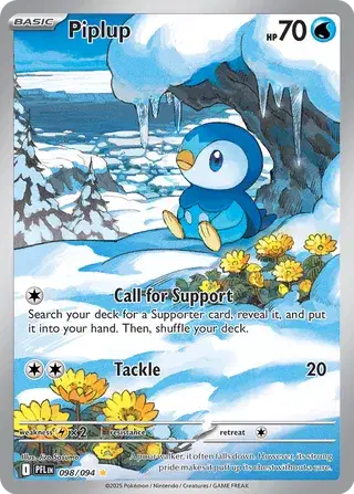 🐧 Near Mint 2025 Pokémon Piplup Illustration Rare – Phantasmal Flames #098/094 🐧