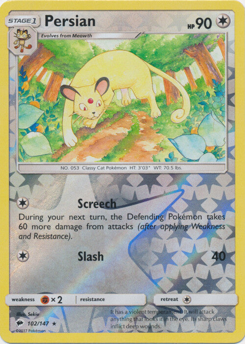 Near Mint 2017 Pokemon Persian Reverse Holo - Sun and Moon Burning Shadows #102/147
