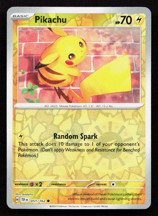 Near Mint 2024 Pokémon Pikachu Reverse Holo – Temporal Forces #051/162 | Electric-Type TCG Card