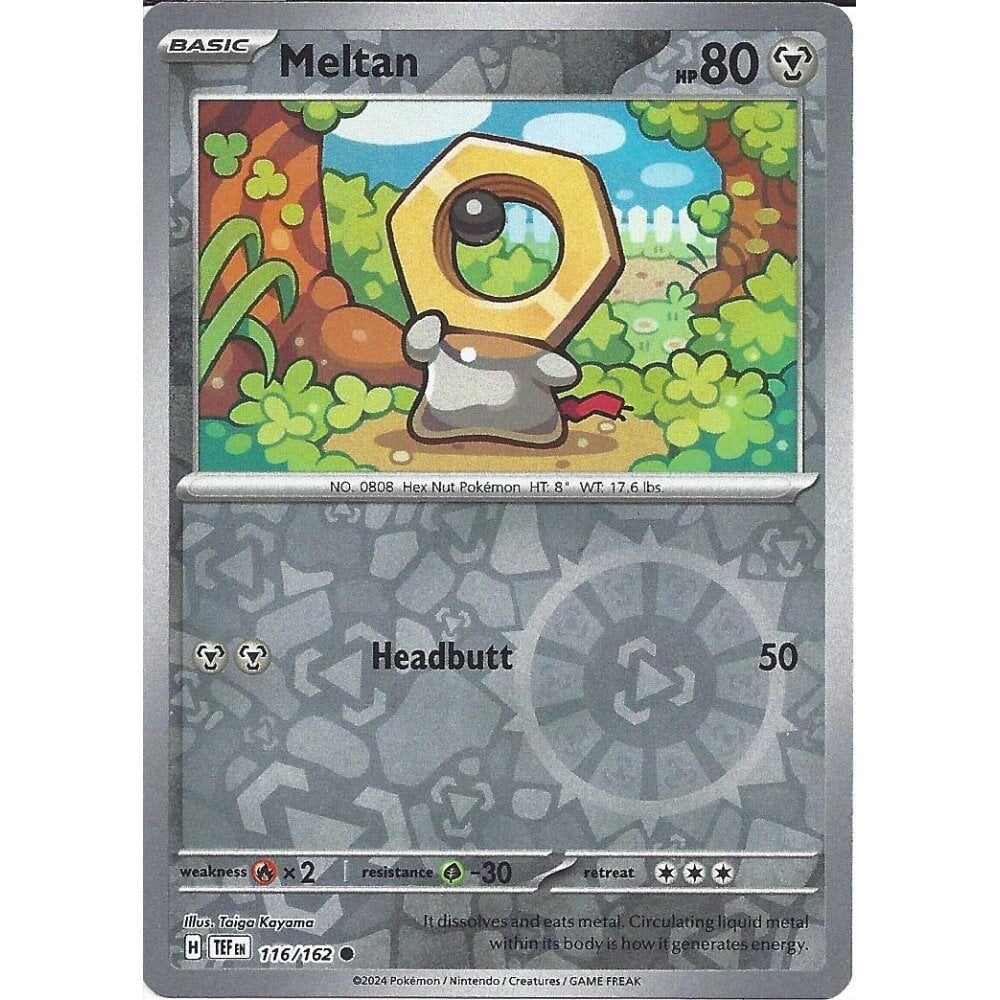 Near Mint 2024 Pokémon Meltan Reverse Holo – Temporal Forces #116/162 | Basic Steel-Type TCG Card