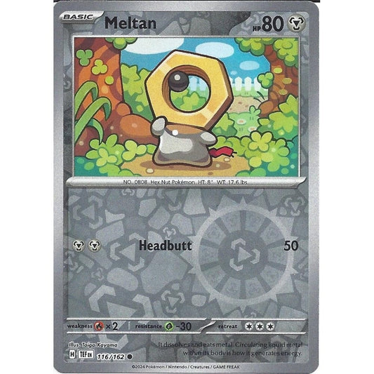Near Mint 2024 Pokémon Meltan Reverse Holo – Temporal Forces #116/162 | Basic Steel-Type TCG Card