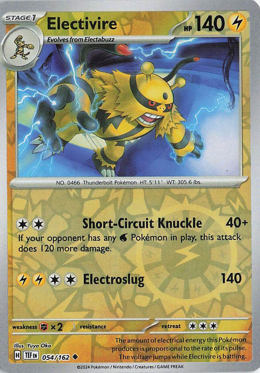 Near Mint 2024 Pokémon Electivire Reverse Holo – Temporal Forces #054/162 | Stage 1 Electric-Type TCG Card