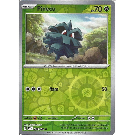 Near Mint 2024 Pokémon Pineco Reverse Holo – Temporal Forces #002/162 | Basic Grass-Type TCG Card