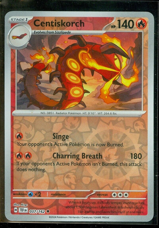 Near Mint 2024 Pokémon Centiskorch Reverse Holo – Temporal Forces #037/162 | Stage 1 Fire-Type TCG Card