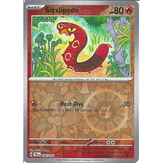 Near Mint 2024 Pokémon Sizzlipede Reverse Holo – Temporal Forces #036/162 | Basic Fire-Type TCG Card