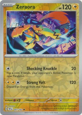 Near Mint 2024 Pokémon Zeraora Reverse Holo – Temporal Forces #057/162 | Mythical Electric-Type TCG Card