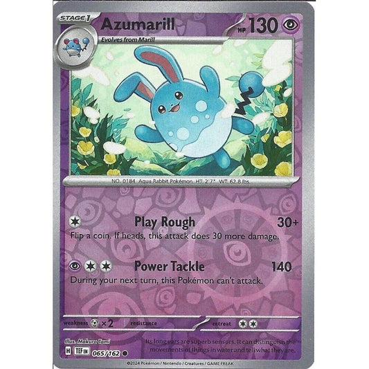 Near Mint 2024 Pokémon Azumarill Reverse Holo – Temporal Forces #065/162 | Basic Water-Type TCG Card