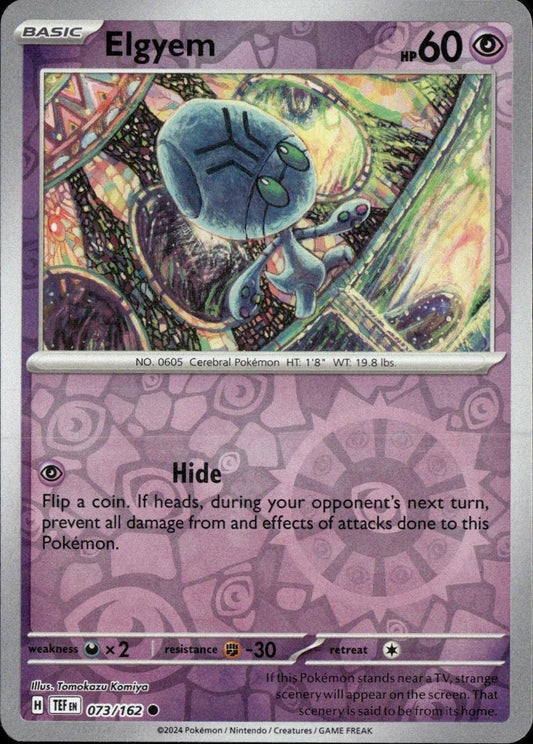 Near Mint 2024 Pokémon Elgyen Reverse Holo – Temporal Forces #073/162 | Basic Psychic-Type TCG Card