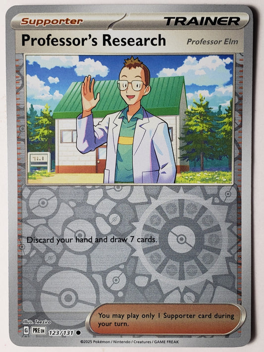 Near Mint 2025 Pokemon Professor's Research [Professor Elm] Reverse Holofoil –  Prismatic Evolutions #123/131