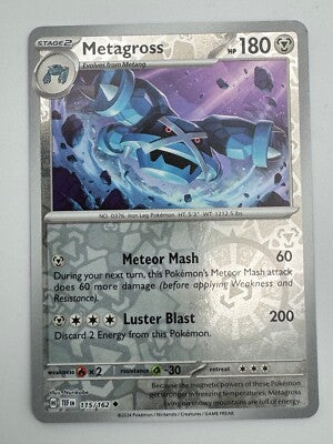 Near Mint 2024 Pokémon Metagross Reverse Holo – Temporal Forces #115/162 | Stage 2 Steel/Psychic-Type TCG Card